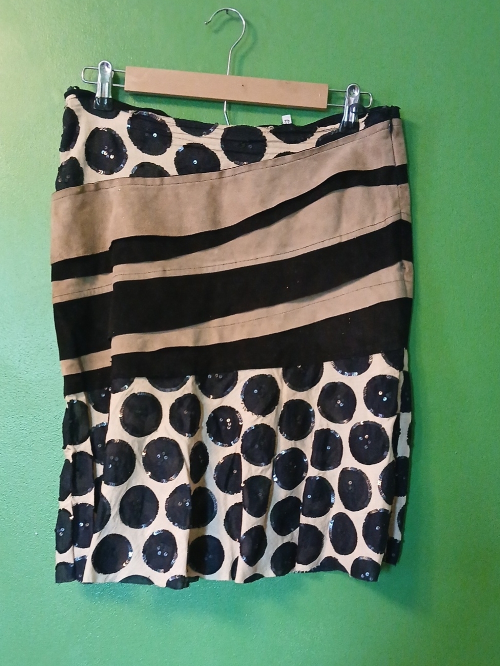 Collection Privee? Beige and Black Suede Polka Dot Midi Skirt